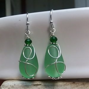 Green Sea Glass Earrings